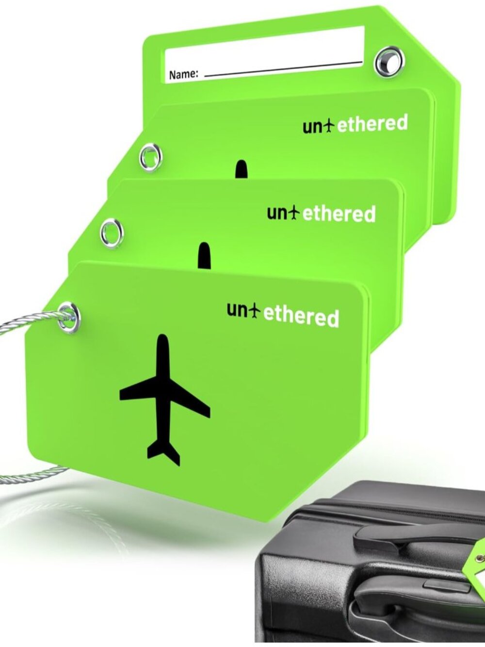Luggage Tags for Suitcases, 4-Pack, Bag ID Tags, Green